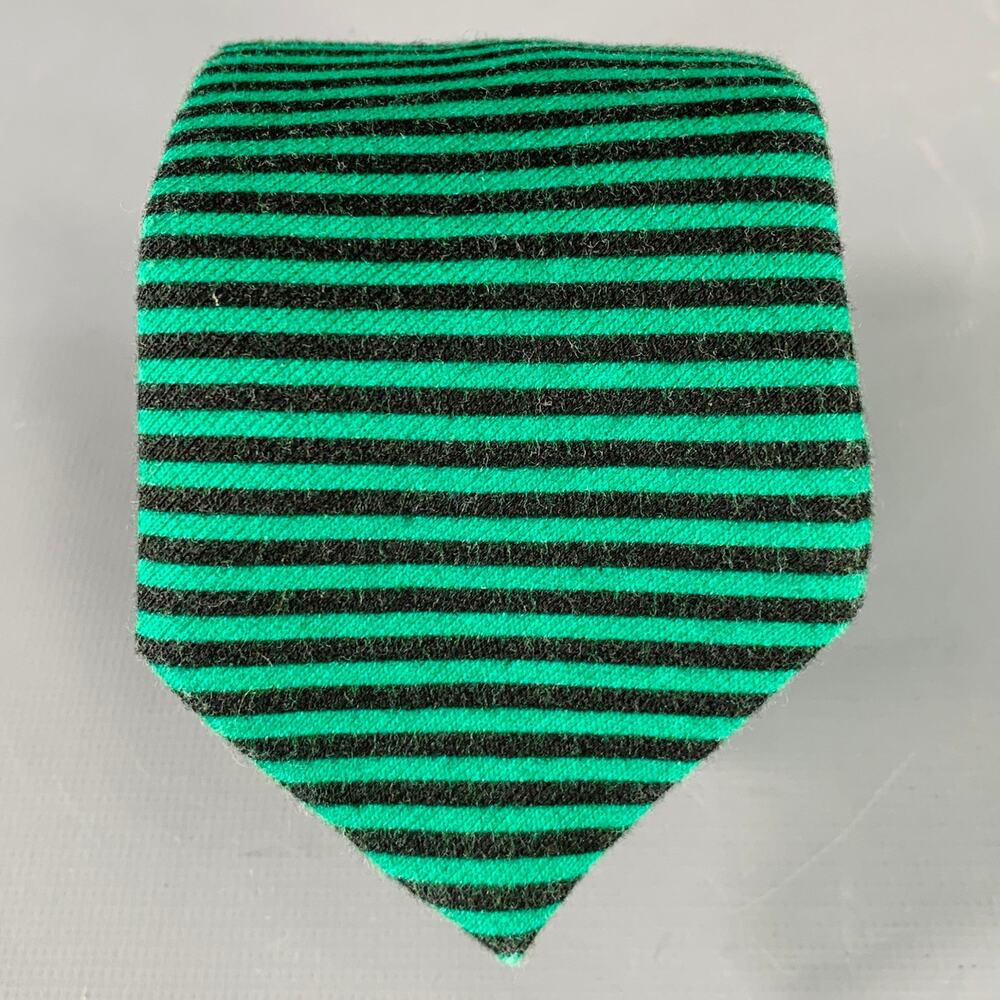 ADAM KIMMEL Green Black Stripe Cotton Skinny Tie